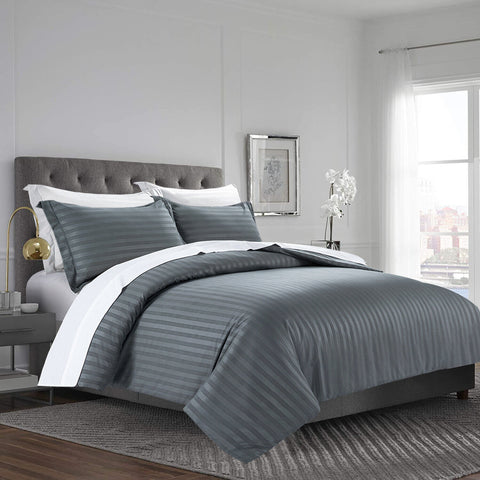 Luxury Stripe Duvet Cover Set- Charcoal