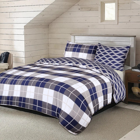 Navy & White Check Soft Satin Bedsheet