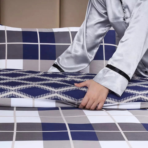 Navy & White Check Soft Satin Bedsheet