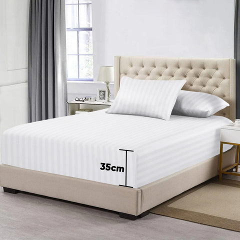3 Pcs Stripe Fitted Sheet Set-White