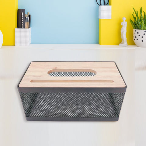 Rectangular Tissue Box Jet Black Iron Wire