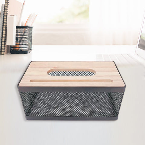 Rectangular Tissue Box Jet Black Iron Wire