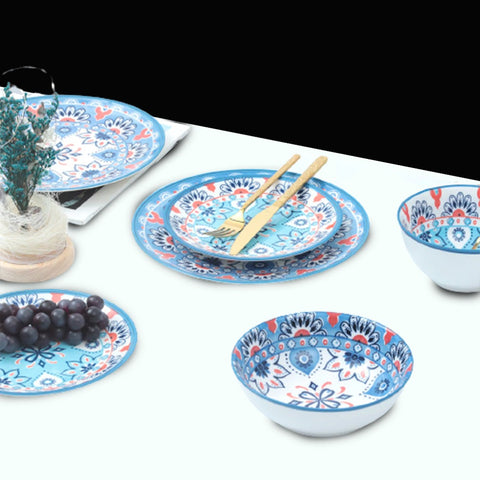 24Pcs Turquoise Floral Ceramic Dinner Set
