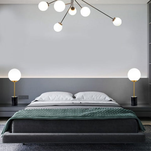 White Glass Globe Marble Base Table Lamp