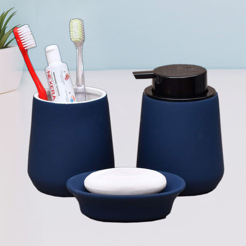 3Pcs Matte Blue bath Accessories Set
