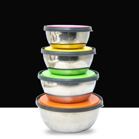 4Pcs Multicolored Lid Stainless Steel Bowls