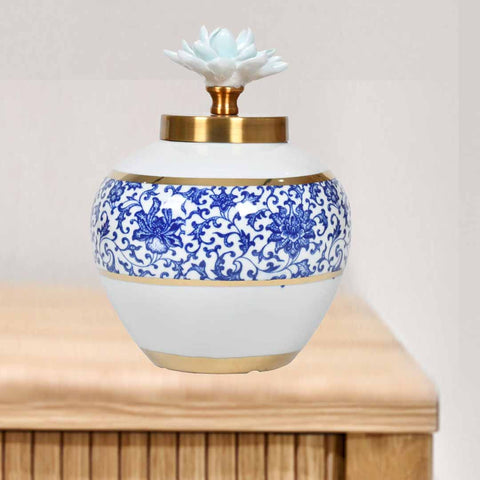 Blue And White Round Fancy Ceramic Vase