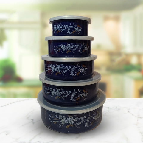 5Pcs Navy Blue Stainless Steel Bowls