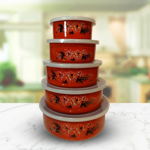 5Pcs Red Stainless Steel Bowls