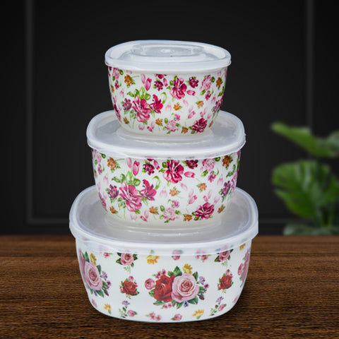 3Pcs Blue Floral Melamine Bowls