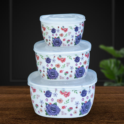3Pcs Purple Rose Melamine Bowls