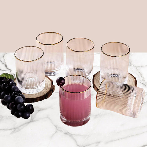 6 Pcs Stripe Gold Rim Glass Set