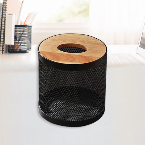 Round Tissue Holder Jet Black Iron Wire