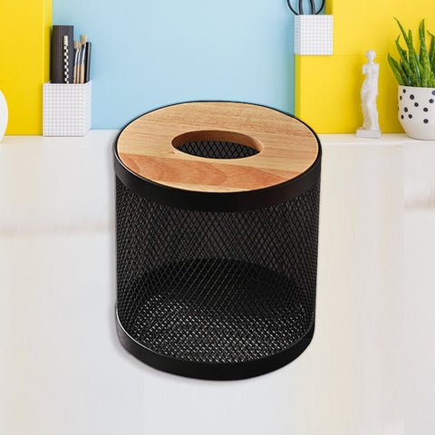 Round Tissue Holder Jet Black Iron Wire