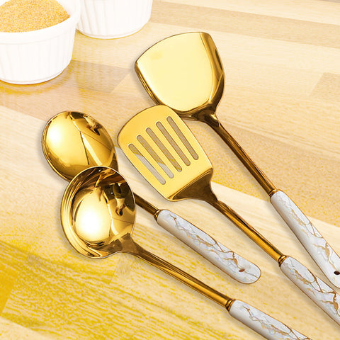 7Pcs Gold Marble Stainless Steel Utensils Set