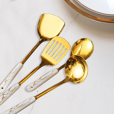 7Pcs Gold Marble Stainless Steel Utensils Set