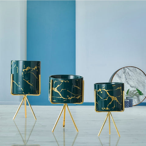 Green Marble Doppelganger Porcelain Flower Pot