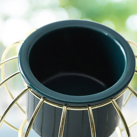 Pine Green Ceramic Flower Pot With Tripod Stand