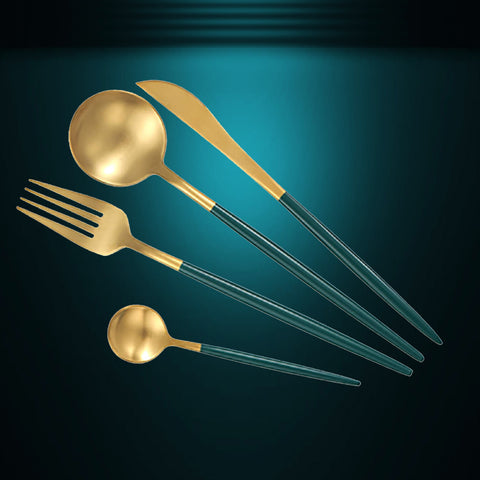 4Pcs Stainless Steel Green Cutlery Set