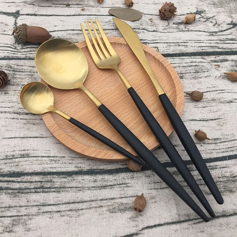4Pcs Stainless Steel Black Cutlery Set