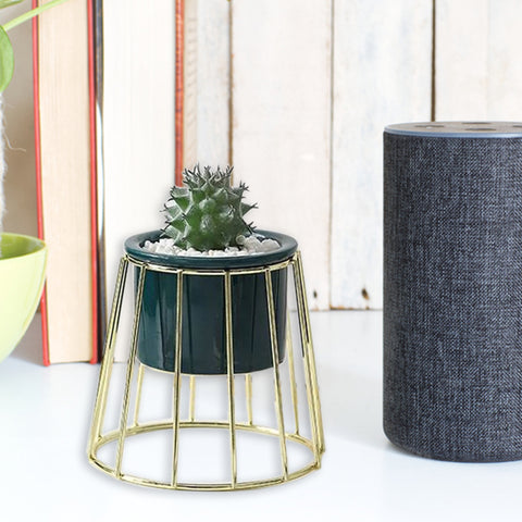 Pine Green Ceramic Flower Pot With Tripod Stand