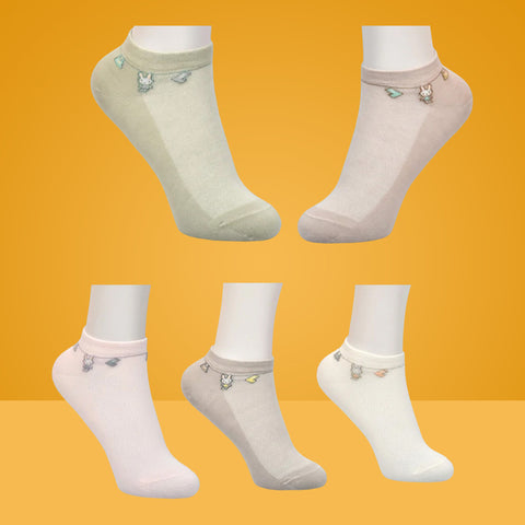 5 Packs Katze Design Cut Liner Premium Cotton Socks