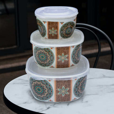3Pcs Green n Brown Melamine Bowls