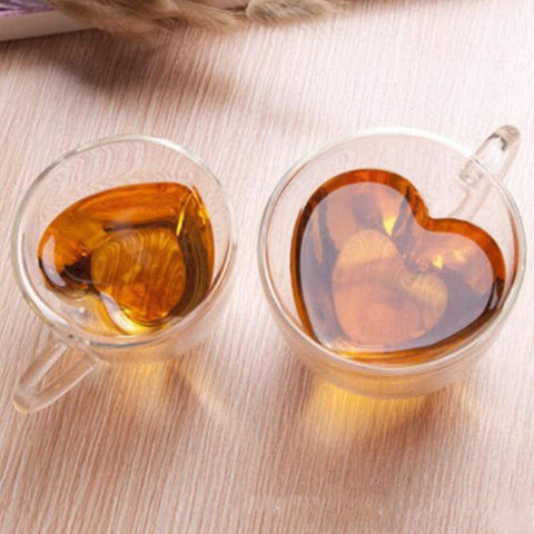 Cool Double Wall Glass Heart Shape Coffee Cup