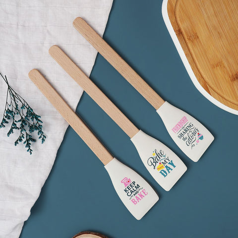 3Pcs Silicone Spatula Bamboo Wood Made