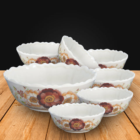 7Pcs Brown Flower Melamine Bowl Set
