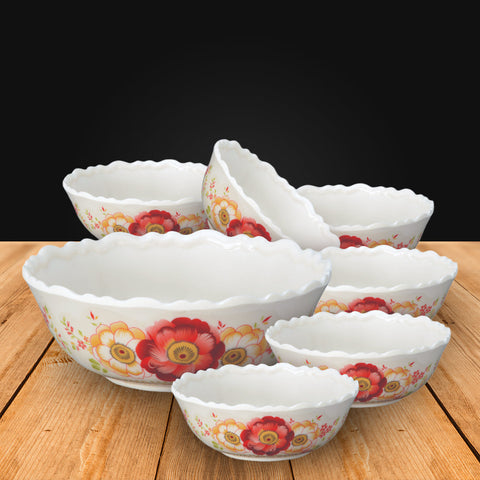 7Pcs Brown Flower Melamine Bowl Set