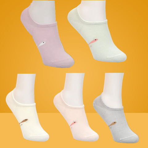5 Packs Fish Title Design Premium Cotton No Show Ankle Socks