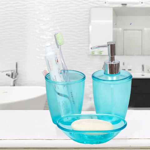 3Pcs Glossy Turquoise Plasticware Bath Accessories Set