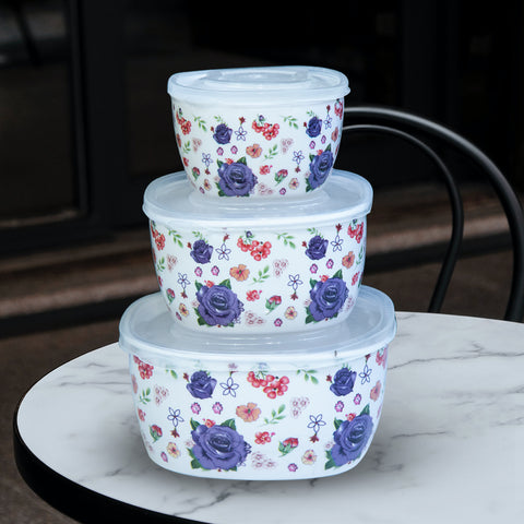 3Pcs Purple Rose Melamine Bowls