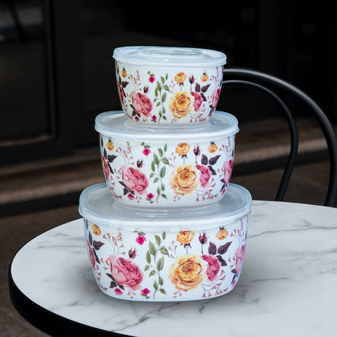 3Pcs Melamine Pink Rose Bowls