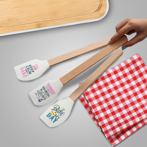 3Pcs Silicone Spatula Bamboo Wood Made