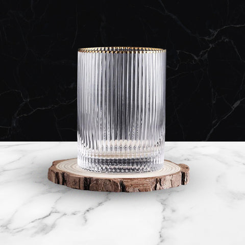 6 Pcs Stripe Gold Rim Glass Set