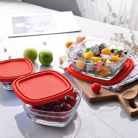 3pcs Red Rectangular Glass Bowls