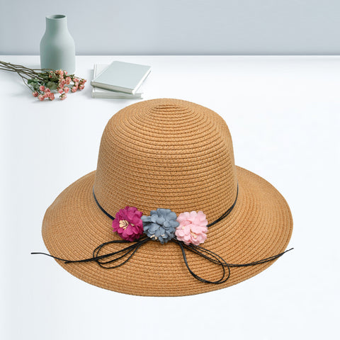 Stylish Ladies Flower And Ribbon Hat