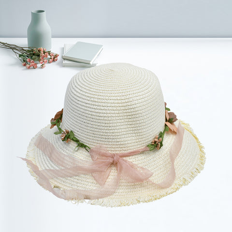Stylish Ladies Flower And Ribbon Hat