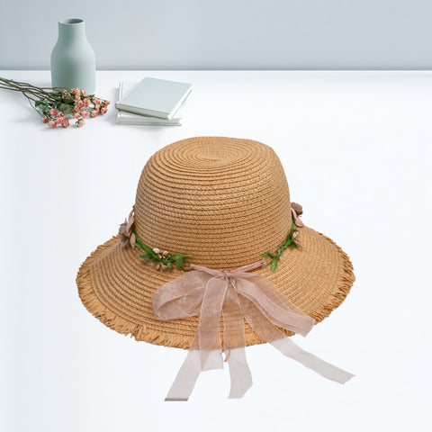 Stylish Ladies Flower And Ribbon Hat
