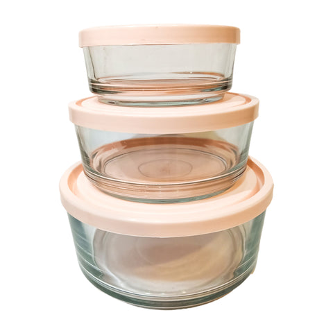 3Pcs Pink Round Glass Bowls