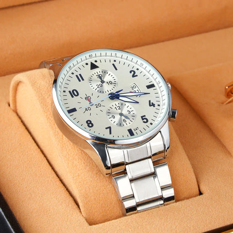 Men's Stainless Steel wrist Watch Gift Set