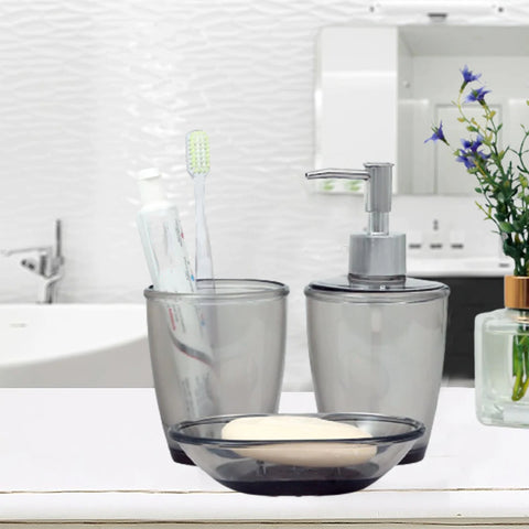 3Pcs Glossy Grey Plasticware Bath Accessories Set