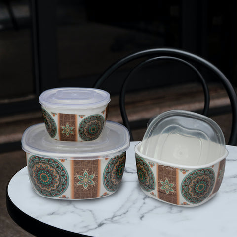 3Pcs Green n Brown Melamine Bowls