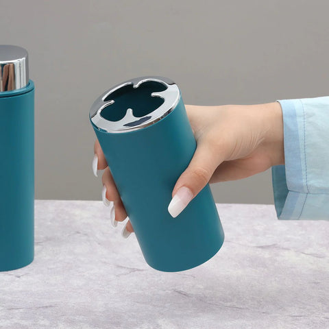 7Pcs Blooming Teal Premium Plastic Bath Set With Bin N Brush