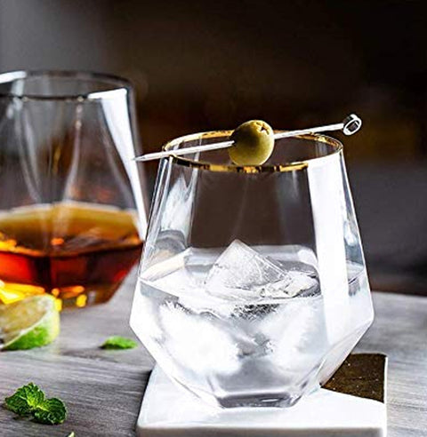 6Pcs Gold Rim Diamond Shaped Glass Set