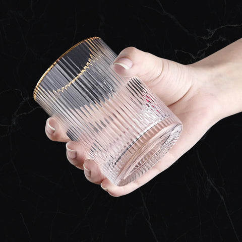 6 Pcs Stripe Gold Rim Glass Set