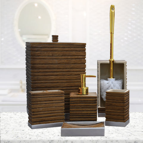 6Pcs Brown Bathroom Accessories Set