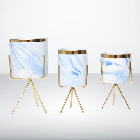 Ocean Blue Marble Flower Pot